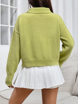 EZwear Sueter Casual Con Hombros Caidos Y Cuello Levantado De Color Solido Para Mujer