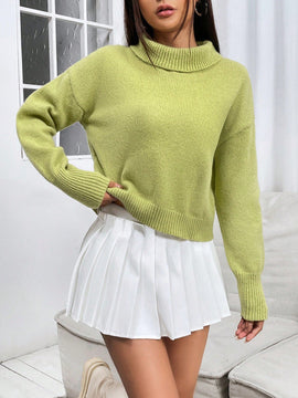 EZwear Sueter Casual Con Hombros Caidos Y Cuello Levantado De Color Solido Para Mujer