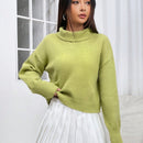 EZwear Sueter Casual Con Hombros Caidos Y Cuello Levantado De Color Solido Para Mujer