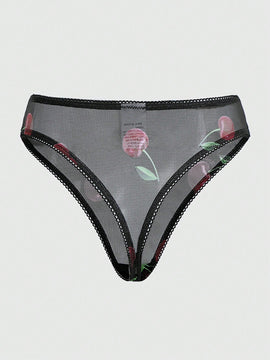 Conjunto De Tangas Y Brasier Con Aros De Malla Color Cereza