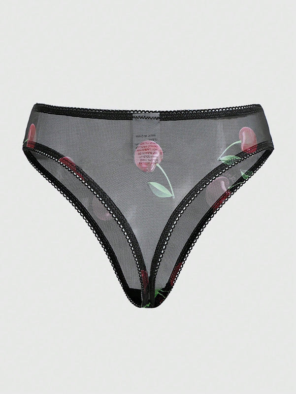 Conjunto De Tangas Y Brasier Con Aros De Malla Color Cereza