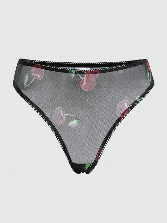 Conjunto De Tangas Y Brasier Con Aros De Malla Color Cereza