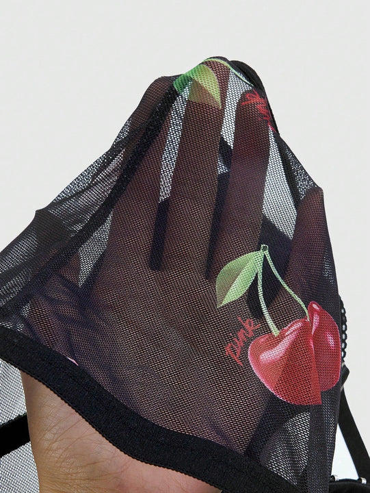 Conjunto De Tangas Y Brasier Con Aros De Malla Color Cereza