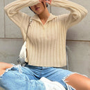 EZwear Sueter Casual De Punto Con Botones De Color Liso Para Mujer Con Dobladillo Acanalado