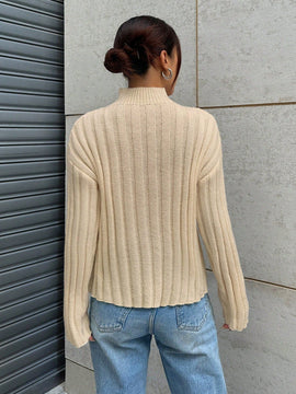 EZwear Sueter Casual De Punto Con Botones De Color Liso Para Mujer Con Dobladillo Acanalado