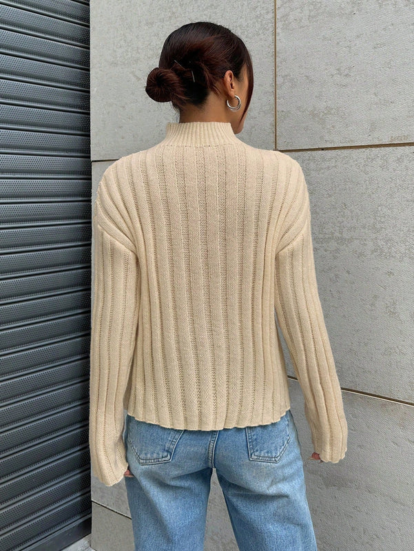 EZwear Sueter Casual De Punto Con Botones De Color Liso Para Mujer Con Dobladillo Acanalado