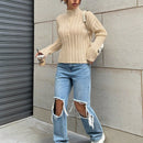 EZwear Sueter Casual De Punto Con Botones De Color Liso Para Mujer Con Dobladillo Acanalado
