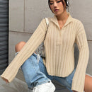 EZwear Sueter Casual De Punto Con Botones De Color Liso Para Mujer Con Dobladillo Acanalado