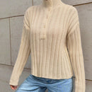 EZwear Sueter Casual De Punto Con Botones De Color Liso Para Mujer Con Dobladillo Acanalado