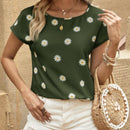 Camisa De Manga Corta Y Cuello Redondo Para Mujer Con Estampado Floral