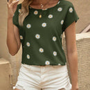 Camisa De Manga Corta Y Cuello Redondo Para Mujer Con Estampado Floral