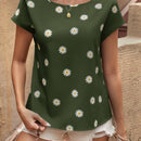Camisa De Manga Corta Y Cuello Redondo Para Mujer Con Estampado Floral