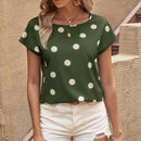 Camisa De Manga Corta Y Cuello Redondo Para Mujer Con Estampado Floral