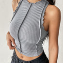 EZwear Top Corto De Punto Gris Para Mujer Con Dobladillo Estilo Lechuga