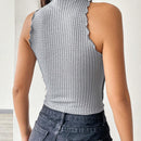 EZwear Top Corto De Punto Gris Para Mujer Con Dobladillo Estilo Lechuga