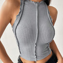 EZwear Top Corto De Punto Gris Para Mujer Con Dobladillo Estilo Lechuga