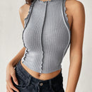 EZwear Top Corto De Punto Gris Para Mujer Con Dobladillo Estilo Lechuga
