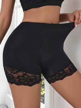Pantalones Cortos De Encaje Floral Para Mujer Con Parches