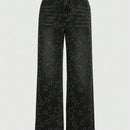ROMWE Avant Jeans De Mezclilla De Pernera Ancha Y Talle Alto Para Mujer Con Adorno De Estrella De Diamantes De Imitacion