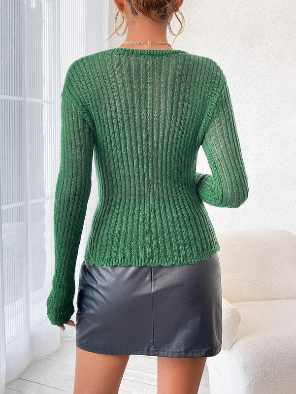 Frenchy Jersey Delgado De Cuello Redondo De Color Solido