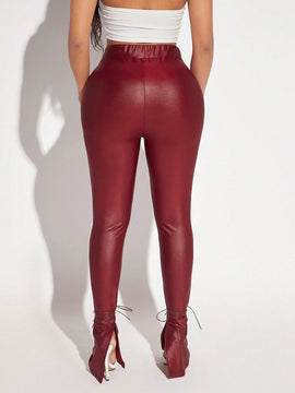SXY Pantalones ajustados con cordon delantero bajo con abertura PU