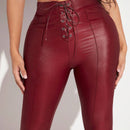 SXY Pantalones ajustados con cordon delantero bajo con abertura PU