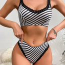 Conjunto De Lenceria Para Mujer Con Encaje De Parches Rayados
