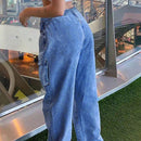 Pantalones Jeans Holgados De Tiro Alto Con Cordon Elastico En La Cintura