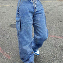 Pantalones Jeans Holgados De Tiro Alto Con Cordon Elastico En La Cintura
