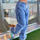 Pantalones Jeans Holgados De Tiro Alto Con Cordon Elastico En La Cintura