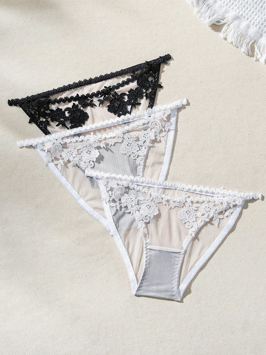 Tangas De Triangulo De Encaje Y Parche Hueco Para Mujer