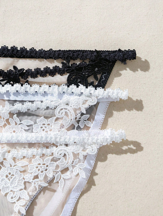 Tangas De Triangulo De Encaje Y Parche Hueco Para Mujer