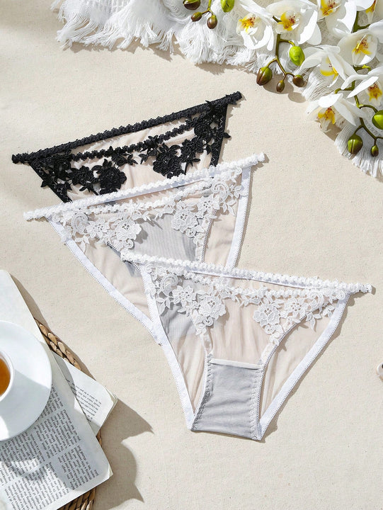 Tangas De Triangulo De Encaje Y Parche Hueco Para Mujer