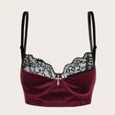 ROMWE Goth Conjunto De Encaje Y Terciopelo De Bra Y Calzoncillos Para Mujer