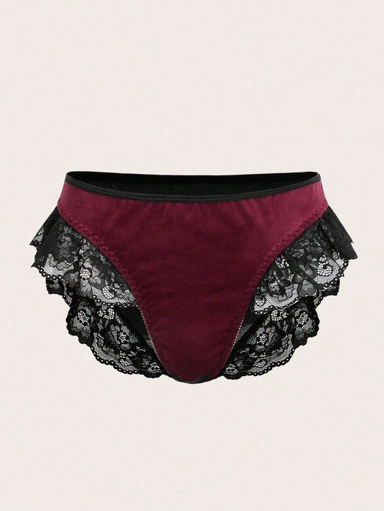 ROMWE Goth Conjunto De Encaje Y Terciopelo De Bra Y Calzoncillos Para Mujer