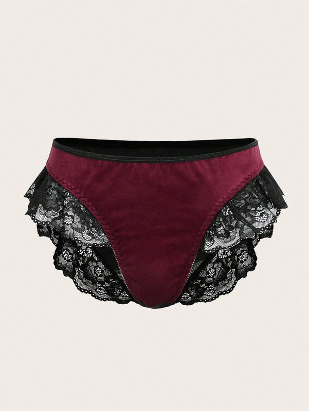 ROMWE Goth Conjunto De Encaje Y Terciopelo De Bra Y Calzoncillos Para Mujer