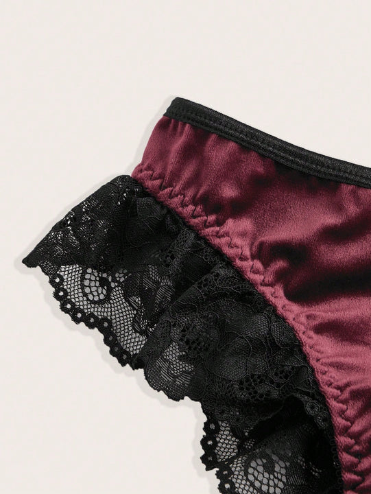 ROMWE Goth Conjunto De Encaje Y Terciopelo De Bra Y Calzoncillos Para Mujer