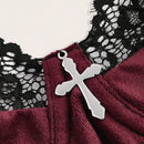 ROMWE Goth Conjunto De Encaje Y Terciopelo De Bra Y Calzoncillos Para Mujer