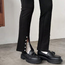 FRIFUL 1 Pieza Pantalones Largos De Dobladillo Dividido Decorados Con Botones