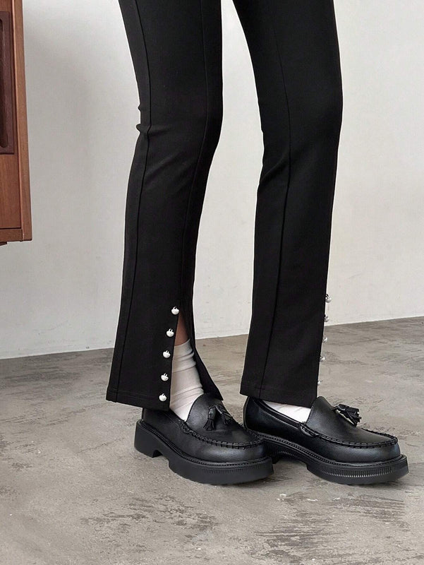 FRIFUL 1 Pieza Pantalones Largos De Dobladillo Dividido Decorados Con Botones