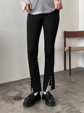 FRIFUL 1 Pieza Pantalones Largos De Dobladillo Dividido Decorados Con Botones