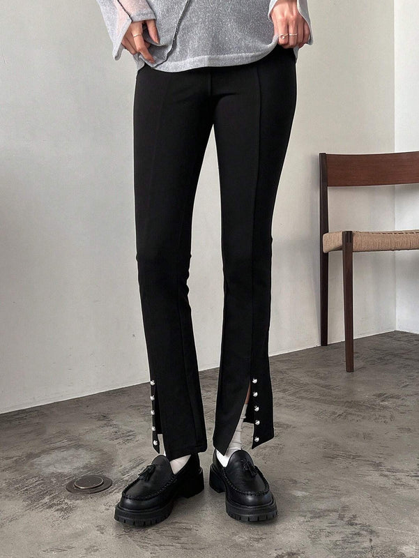 FRIFUL 1 Pieza Pantalones Largos De Dobladillo Dividido Decorados Con Botones