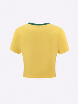 Camiseta De Manga Corta Impresa Con Letras Y Futbol Para Mujer