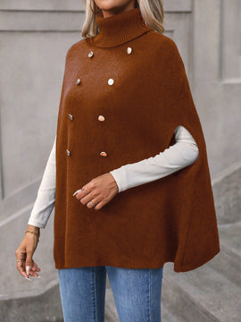 LUNE Jersey De Punto De Ochos Alto Para Mujer Con Mangas Tipo Capa Y Parte Delantera Con Doble Botonadura