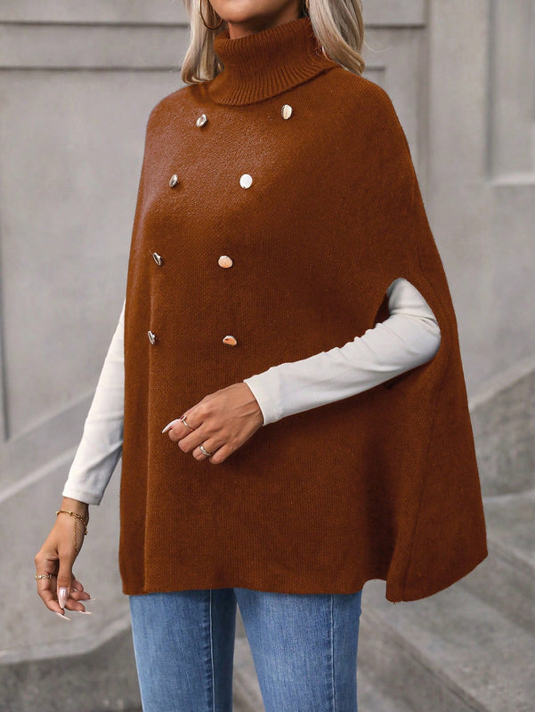 LUNE Jersey De Punto De Ochos Alto Para Mujer Con Mangas Tipo Capa Y Parte Delantera Con Doble Botonadura