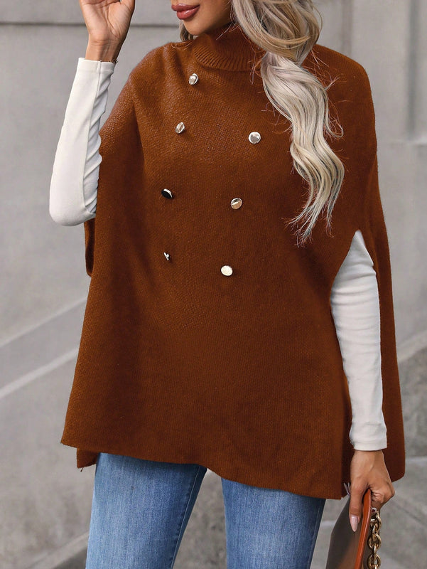 LUNE Jersey De Punto De Ochos Alto Para Mujer Con Mangas Tipo Capa Y Parte Delantera Con Doble Botonadura