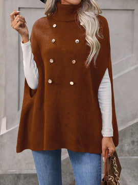LUNE Jersey De Punto De Ochos Alto Para Mujer Con Mangas Tipo Capa Y Parte Delantera Con Doble Botonadura