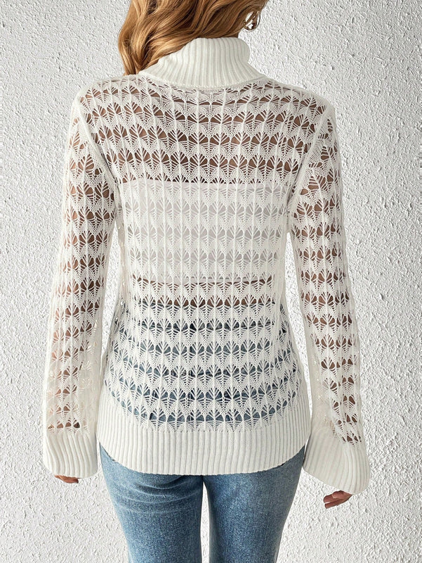 Frenchy Sueter Ajustado De Punto Hueco Con Cuello Alto