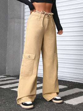 EZwear Jeans De Carga Con Cinturon En Color Solido Para Mujer