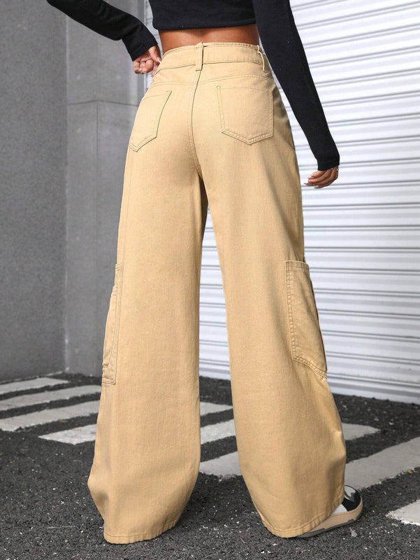 EZwear Jeans De Carga Con Cinturon En Color Solido Para Mujer